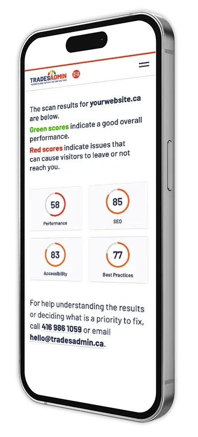 Phone with TradesAdmin.ca performance scores